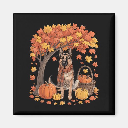 German Shepherd Dog Fall Scarf Pumpkin Autumn Than Magnet (Vorne)