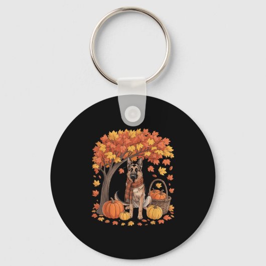 German Shepherd Dog Fall Scarf Pumpkin Autumn Than Schlüsselanhänger (Vorderseite)