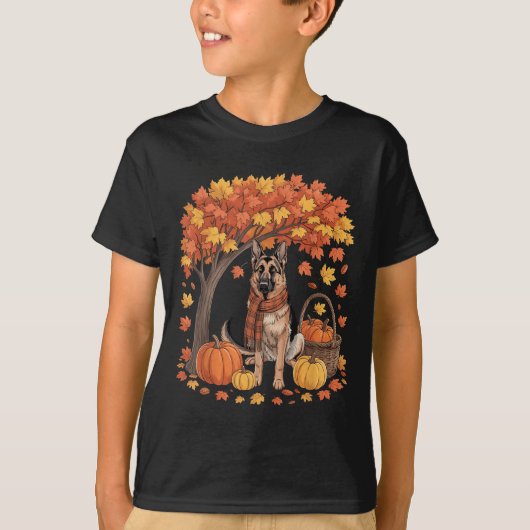German Shepherd Dog Fall Scarf Pumpkin Autumn Than T-Shirt (Vorderseite)