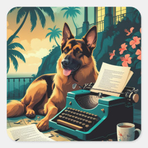 German Shepherd Dog Gentleman Vintag Quadratischer Aufkleber