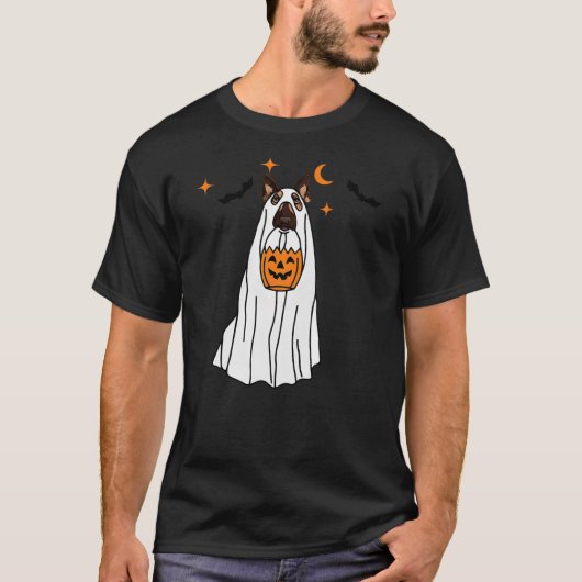 German Shepherd Dog Ghost and Pumpkin Halloween Fu T-Shirt (Vorderseite)