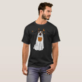 German Shepherd Dog Ghost and Pumpkin Halloween Fu T-Shirt (Vorne ganz)