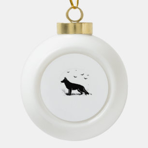 German Shepherd Dog - Halloween Moon Silhouette Cl Keramik Kugel-Ornament