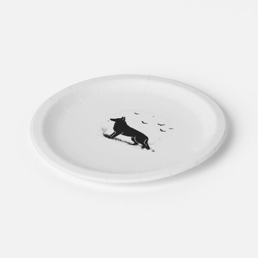 German Shepherd Dog � Halloween Moon Silhouette Cl Pappteller (Schrägansicht)