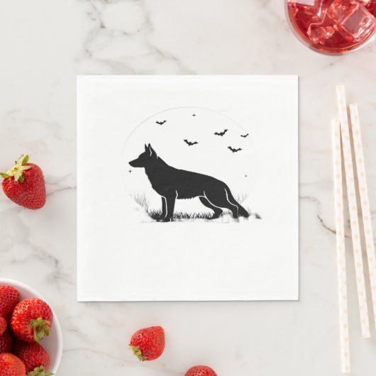 German Shepherd Dog - Halloween Moon Silhouette Cl Serviette (Beispiel)