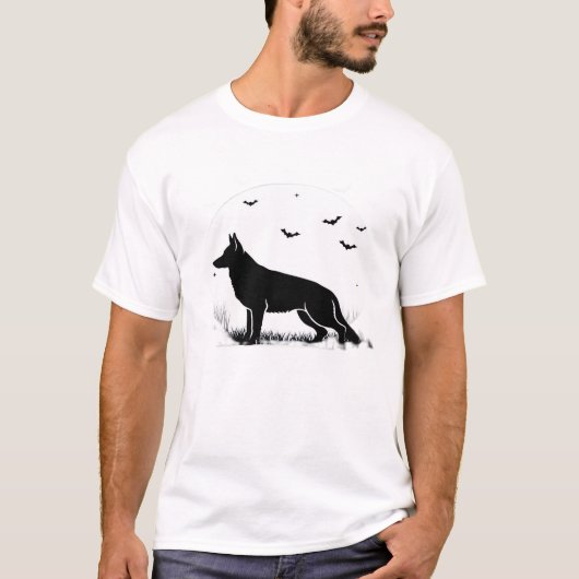 German Shepherd Dog � Halloween Moon Silhouette Cl T-Shirt (Vorderseite)