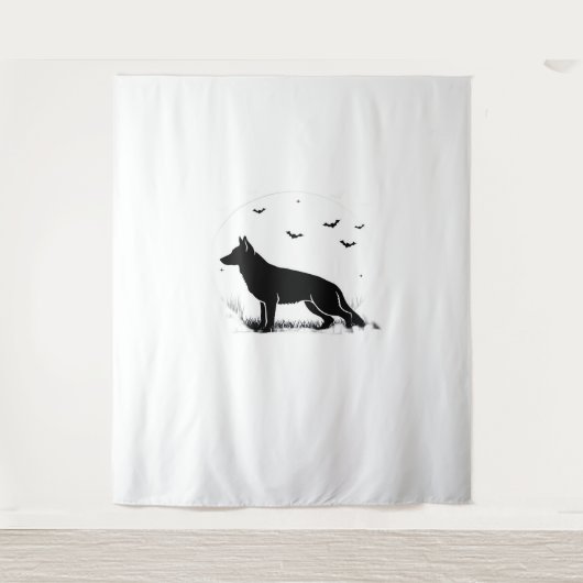 German Shepherd Dog - Halloween Moon Silhouette Cl Wandteppich (Vorderseite)
