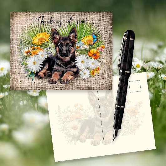 German Shepherd Dog in Wildflowers Custom Postcard Postkarte