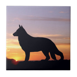German Shepherd Dog Luminescent Sunset Silhouette Fliese