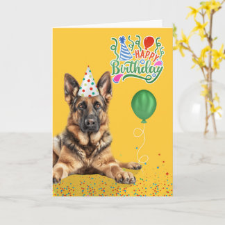 German Shepherd Dog Party Hat Yellow Birthday Karte