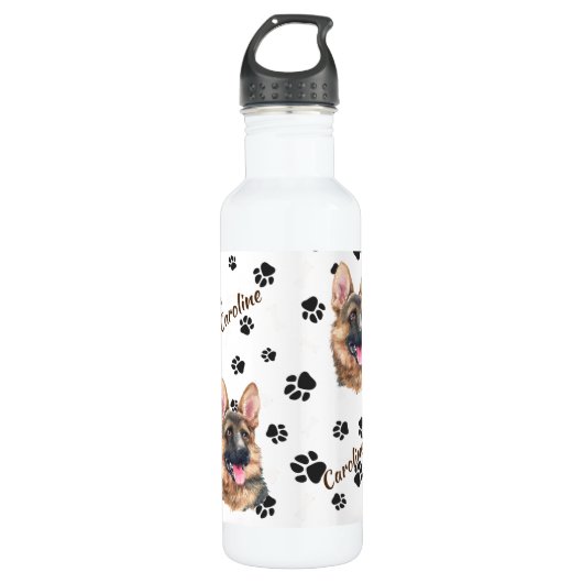 German Shepherd Dog Pawprint Edelstahlflasche (Vorderseite)