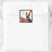 German Shepherd Dog Poinsettia Bouquet Weihnachten Quadratischer Aufkleber (Tasche)