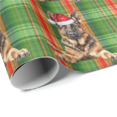 German Shepherd Dog Red Green Plaid Christmas Geschenkpapier (Rolleneckpunkt)
