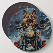 German Shepherd Dog Riding Motorrad Weihnachten Button (Vorne & Hinten)