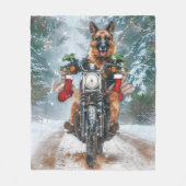 German Shepherd Dog Riding Motorrad Weihnachten Fleecedecke (Vorderseite)