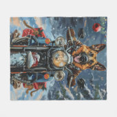 German Shepherd Dog Riding Motorrad Weihnachten Fleecedecke (Vorderseite (Horizontal))