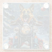 German Shepherd Dog Riding Motorrad Weihnachten Glasuntersetzer (Rückseite)