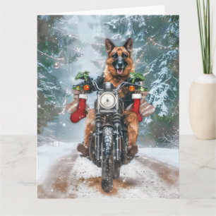 German Shepherd Dog Riding Motorrad Weihnachten Karte