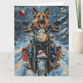 German Shepherd Dog Riding Motorrad Weihnachten Karte (Vorderseite)