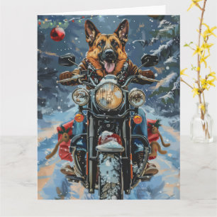 German Shepherd Dog Riding Motorrad Weihnachten Karte
