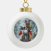 German Shepherd Dog Riding Motorrad Weihnachten Keramik Kugel-Ornament (Vorderseite)