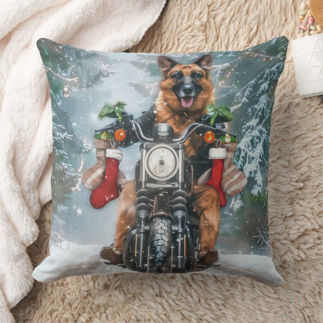 German Shepherd Dog Riding Motorrad Weihnachten Kissen (Decke)