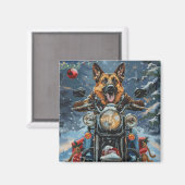 German Shepherd Dog Riding Motorrad Weihnachten Magnet (Vorderseite/Rückseite)