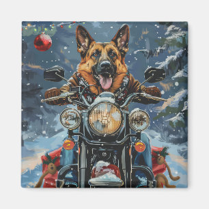 German Shepherd Dog Riding Motorrad Weihnachten Magnet