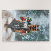 German Shepherd Dog Riding Motorrad Weihnachten Puzzle (Horizontal)