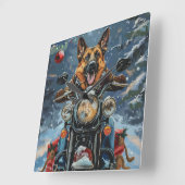 German Shepherd Dog Riding Motorrad Weihnachten Quadratische Wanduhr (Winkel)
