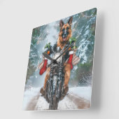 German Shepherd Dog Riding Motorrad Weihnachten Quadratische Wanduhr (Winkel)