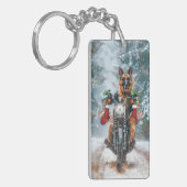 German Shepherd Dog Riding Motorrad Weihnachten Schlüsselanhänger (Vorderseite links)