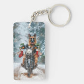 German Shepherd Dog Riding Motorrad Weihnachten Schlüsselanhänger (Rückseite)