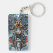 German Shepherd Dog Riding Motorrad Weihnachten Schlüsselanhänger (Rückseite)