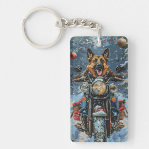 German Shepherd Dog Riding Motorrad Weihnachten Schlüsselanhänger