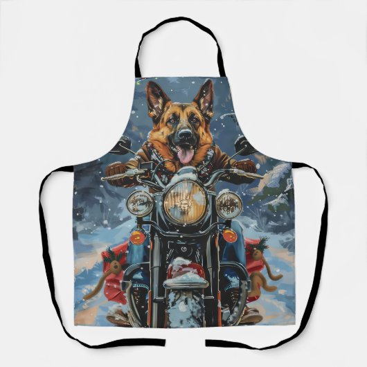 German Shepherd Dog Riding Motorrad Weihnachten Schürze (Vorderseite)