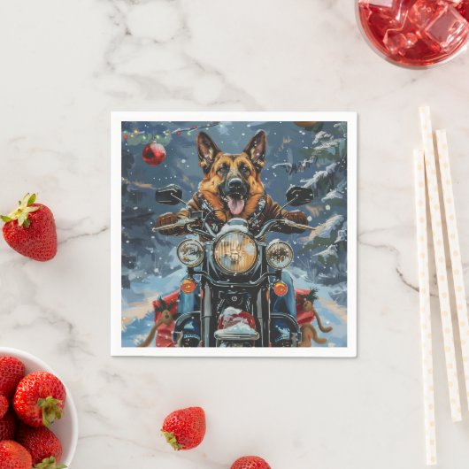German Shepherd Dog Riding Motorrad Weihnachten Serviette (Beispiel)