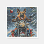 German Shepherd Dog Riding Motorrad Weihnachten Serviette (Vorderseite)