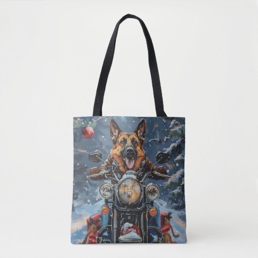 German Shepherd Dog Riding Motorrad Weihnachten Tasche (Vorderseite)
