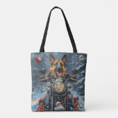 German Shepherd Dog Riding Motorrad Weihnachten Tasche (Rückseite)