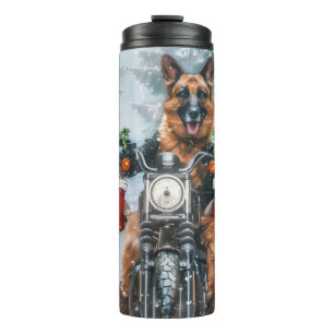 German Shepherd Dog Riding Motorrad Weihnachten Thermosbecher