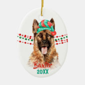 German Shepherd Dog Santa Hat Holiday String Beads Keramik Ornament (Vorne)