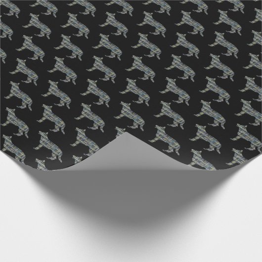 German Shepherd Dog Silhouette Y&B Grid Black Gift Geschenkpapier (Ecke)