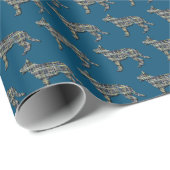 German Shepherd Dog Silhouette Y&B Grid Blue Gift Geschenkpapier (Rolleneckpunkt)