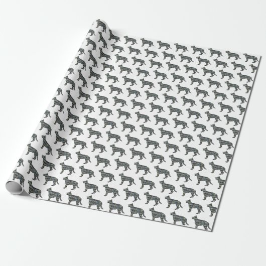 German Shepherd Dog Silhouette Y&B Grid White Gift Geschenkpapier (Ungerollt)