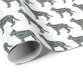 German Shepherd Dog Silhouette Y&B Grid White Gift Geschenkpapier (Rolleneckpunkt)