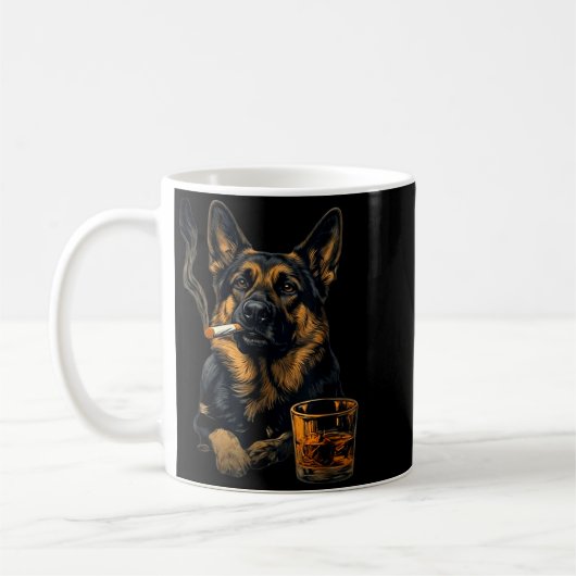 German Shepherd Dog Smoking Cigarette Whisky Lover Kaffeetasse (Links)