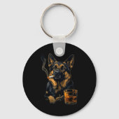 German Shepherd Dog Smoking Cigarette Whisky Lover Schlüsselanhänger (Vorderseite)