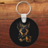 German Shepherd Dog Smoking Cigarette Whisky Lover Schlüsselanhänger (Vorderseite)
