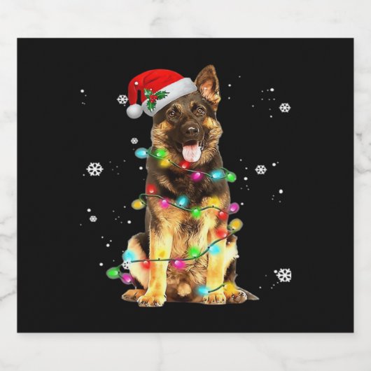 German Shepherd Dog Tree Christmas Sweater Xmas Do Schaumweinetikett (Einzelnes Label)